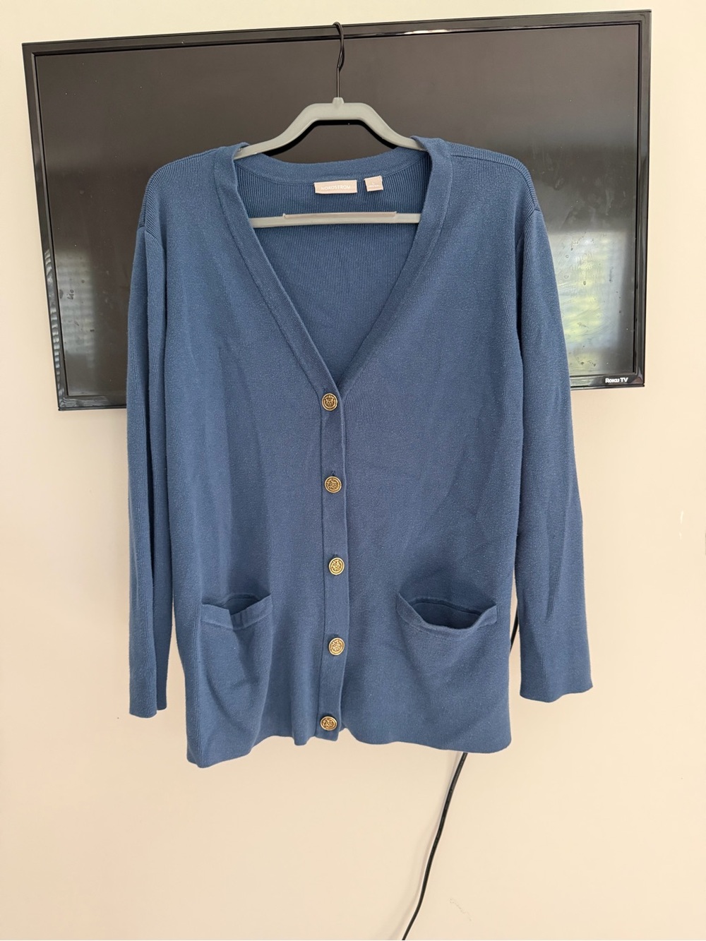 Nordstrom Navy Blue V-Neck Button-Front Cardigan